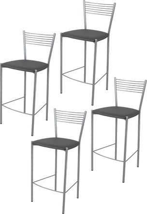 Tommychairs Tommychairs 4 Taburetes Elegance En Acero Aluminio Asiento Polipiel Gris Oscuro