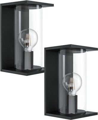 Loops 2 PACK IP54 Outdoor Wall Light Black Round Glass Lantern 40W E27 Porch Lamp