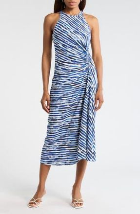 A.L.C. Ruby Ruched Silk & Linen Dress in Navy Stripe at Nordstrom Rack, Size 12