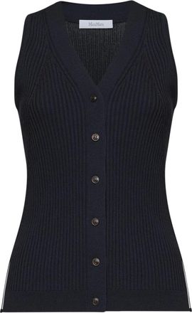 Max Mara V-hals Gebreide Top - Dames - V-hals truien - Blauw - M - Katoen - Truien & Vesten