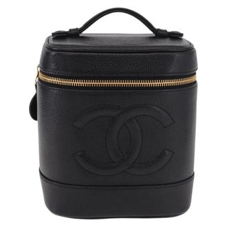 Chanel Vintage Timeless Cosmetic Case Caviar Black Leather Handbag (Pre-Owned)