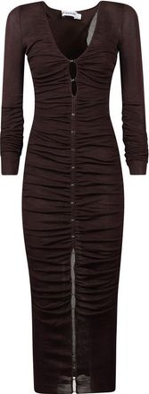 Self Portrait Ruched Brown Evening Dress With Deep V-Neckline