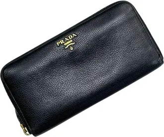 Prada Black Leather Long Wallet (Bi-Fold) (Pre-Owned)