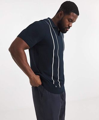 Jacamo Stripe Open Neck Knitted Polo