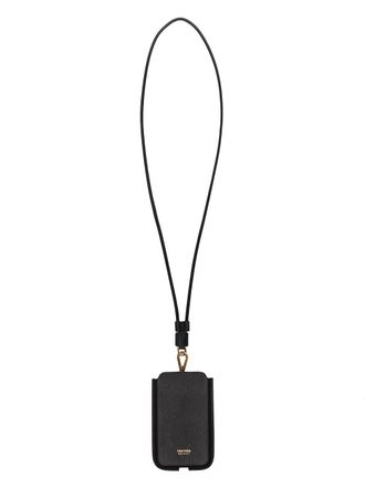 Tom Ford logo-embossed neck-strap phone case - men - Leather - One Size - Black