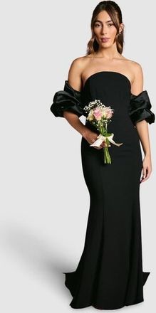 Coast Puff Sleeve Bardot Fishtail Maxi Dress in Black at Nordstrom, Size 10