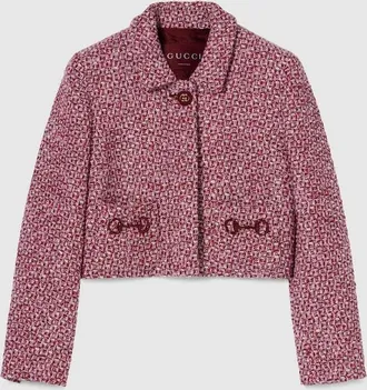 Gucci Tweed Jacket With Horsebit Detail, Red, Ready-to-wear