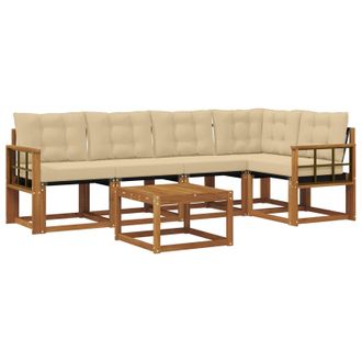 vidaXL Conjunto De Sof&aacute;s De Exterior Con Coj&iacute;n 6 Pcs Natural Y Beige Vidaxl