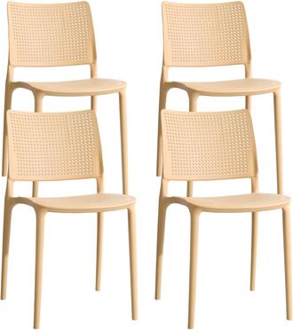 Oviala Juego de 4 sillas de jard&iacute;n de pl&aacute;stico amarillo claro