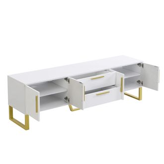 STILVORA Mueble Tv Con 4 Puertas, 2 Cajones Y Pasacables, Blanco Brillo, Patas Doradas, 170&times;40&times;53,5 Cm, En Mdf, Blanco