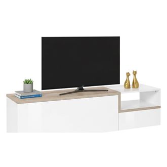 Dmora Mueble De Televisi&oacute;n Dgal, Aparador Bajo Para Sal&oacute;n Con 2 Puertas, Base Soporte Tv, 100% Made In Italy, Cm 160x40h46, Blanco Brillo Y Arce - Dmora