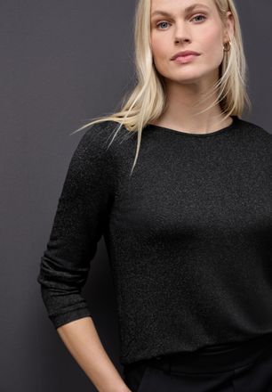 Street One Langarmshirt STREET ONE, Damen, Gr. 46, schwarz, Jersey, Obermaterial: 92% Viskose, 5% Polyester, 3% Elasthan, Glitzermuster, unifarben, regular fit n