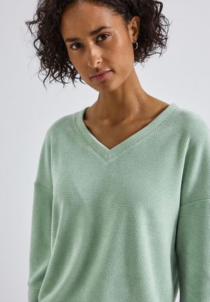 Street One 3/4 Arm-Pullover STREET ONE, Damen, Gr. 34, gr&uuml;n (serene gr&uuml;n), Strick, Obermaterial: 98% Polyester, 2% Elasthan, unifarben, regular fit normal, V-Aus