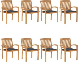 vidaXL Sillas De Jard&iacute;n Apilables 8 Uds Madera De Teca Con Cojines Vidaxl
