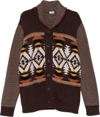 Fay Geometric Pattern Knit Cardigan with Shawl Collar