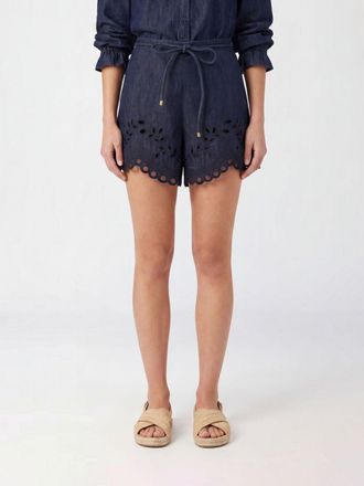 Zimmermann Shorts a vita alta in denim di cotone con inserti in pizzo