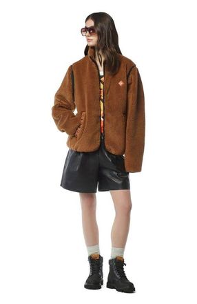 MCM Fleece Jacket w/ Detachable Sleeves in Faux Fur in Cognac at Nordstrom, Size Medium Eu