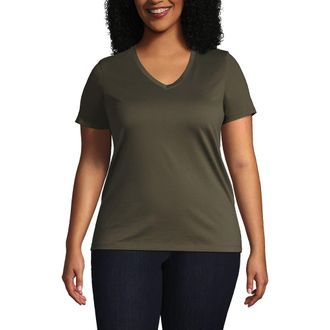 Lands End Supima Cotton V-neck T-Shirt in Forest Moss at Nordstrom, Size 1X