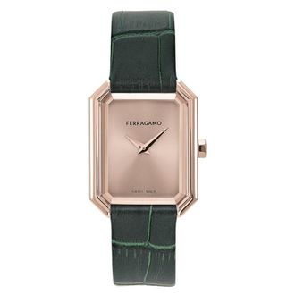 Ferragamo Crystal Tank Quartz Rose Gold Dial Ladies Watch SFS800224