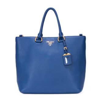 Prada Pre-owned Womens Vitello Phoenix Tote Shoulder Bag - Blue - One Size