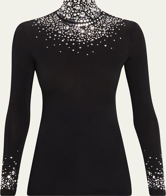 Paco Rabanne Degrade Studded Turtleneck Long-Sleeve Top