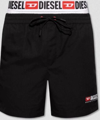 Diesel Mens Waistband Logo Black Swim Shorts - Size: 37/36/32