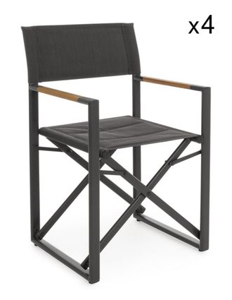 Konte Design Lote de 4 sillas director aluminio antracita,textilene gris,plegables