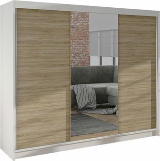 Mirjan24 Mobilier1 - Armario Closico 158, Blanco + Roble Sonoma, 215x200x58cm, Puertas De Armario: Correderas, N&uacute;mero De Estantes: 0