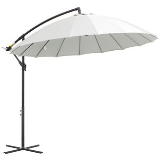 OUTSUNNY 3(m) Cantilever Shanghai Parasol w/ Crank Handle - Cross Base - Off-White | TJ Hughes White
