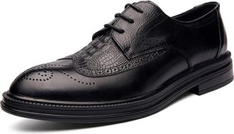 Generic Formal Shoes for Men Lace Up Round Burnished Toe Crocodile Embossed Brogues Wingtips PU Leather Slip Resistant Rubber Sole Non Slip Low Top Wedding(Bl