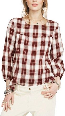 Hatch Maternity The Delfina Top In Plaid Bordeaux