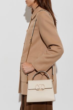 Valentino Garavani Leather Bag With Logo, Womens, Cream