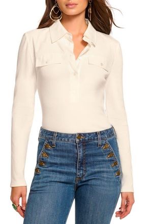 Ramy Brook Laurenza Long Sleeve Rib Polo in Ivory at Nordstrom, Size Xx-Large