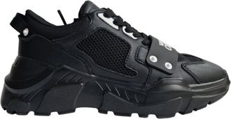 Versace Jeans Couture Speedtrack Zwarte Leren Mesh Sneakers - Heren - Sneakers - Zwart - 40 EU - Leer - Schoenen