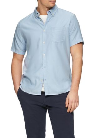 s.Oliver Kurzarmhemd S.OLIVER, Herren, Gr. XL, N-Gr, blau (sky blau), Twill, Obermaterial: 84% Baumwolle, 16% Lyocell, unifarben, regular fit taillenbedeckt, g