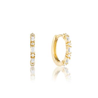 Lily & Roo Gold Three Diamond Style Huggie Hoop Earrings