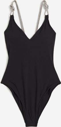 H&M Badeanzug mit wattierten Cups und High Leg - Schwarz