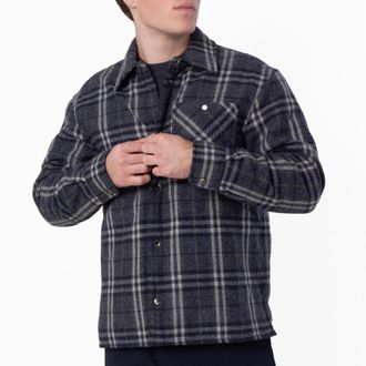Burberry Wadded Check Wool Overshirt, Size XX-Small