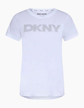 DKNY Womens Mini Heat Set Studded T-Shirt - White - Size: 18/16