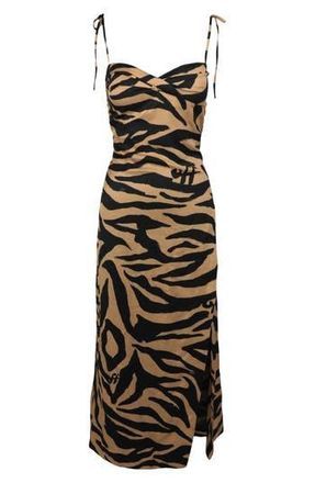 Off-white Tie Sleeve Twist Front Slit Midi Dress in Black at Nordstrom Rack, Size 4 Us / 38 It