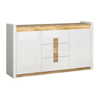 Petits Meubles Buf&eacute; 2 puertas y 3 cajones con led paneles de mdf blanco y madera