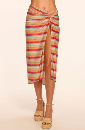 Ramy Brook Metallic Stripe Tie Waist Cover-Up Skirt in Flame Glitter Stripe at Nordstrom, Size X-Small