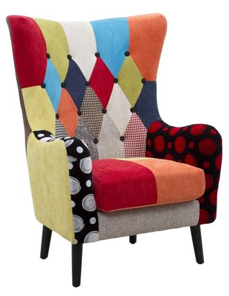 Mauro Ferretti Sill&oacute;n de madera y tejido patchwork multicolor cm 73x79x106