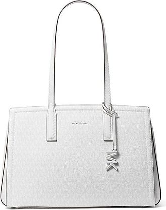 Michael Kors Laila Medium Tote Tote Handbags Optic White/Aluminum : MD, Leather