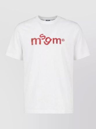 Msgm handwritten logo cotton crew neck tshirt