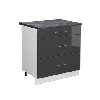 Vicco Mueble Bajo De Cocina Fame-line, Antracita Alto Brillo, 80 Cm Con 3 Cajones, Et Antracita