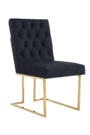 Life Interiors Single Siena Luxury Tufted Velvet Dining Chair with Gold Frame in Black