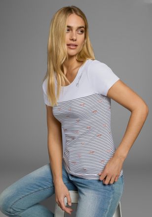 Kangaroos T-Shirt KANGAROOS, Damen, Gr. 32/34, bunt (wei&szlig;, blau, gestreift), Rippware, Obermaterial: 100% Baumwolle, gemustert, sehr figurbetont h&uuml;ftbedeckend, 