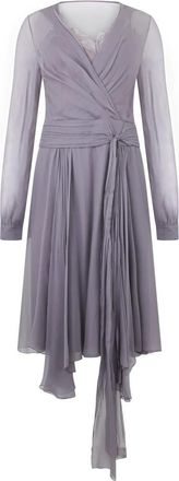Alberta Ferretti V-hals Geplooide Trapeze Jurk - Dames - Feestkleedjes - Grijs - M - Kleedjes