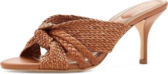 Vince Camuto Pheya Knotted High Heel Mule Sandals Womens Sandals Golden Walnut : 7.5 M, Faux Leather
